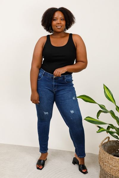Picture of CURVY GIRL RIPPED JEANS DENIM BLUE